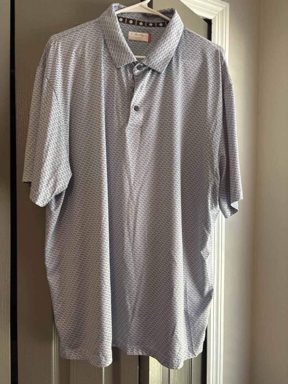 Ben Hogan Performance Golf Polo Mens XL Light Blue Gray Geometric Print Stretch